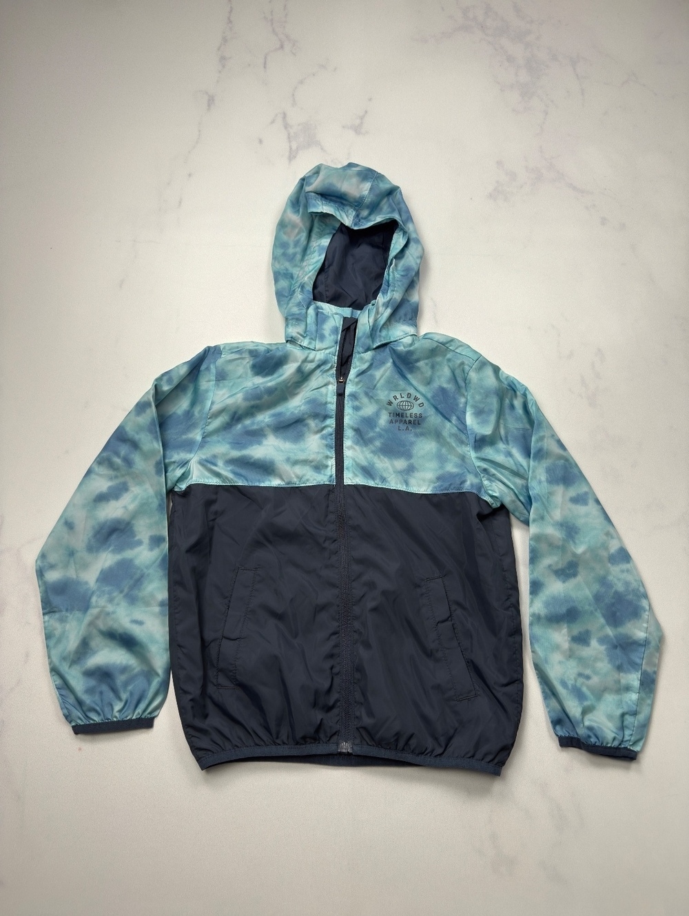 H&M Windbreaker Blue Tie-Dye Lightweight Jacket - Boys 8/10